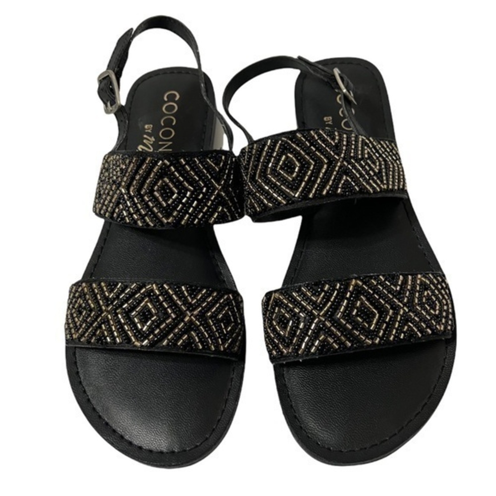 Coconuts by Matisse Black & Gold Beaded Sandals Size 7 NWOT